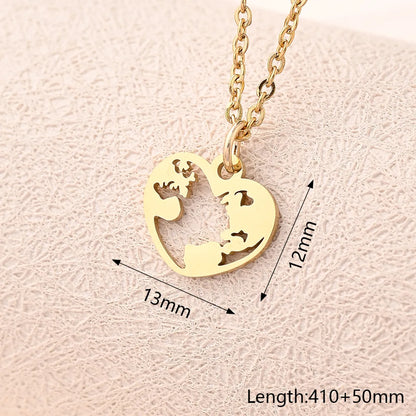 Wholesale Jewelry Casual Simple Style Animal Map Heart Shape 304 Stainless Steel Gold Plated Polishing Necklace