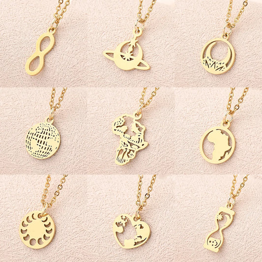 Wholesale Jewelry Casual Simple Style Animal Map Heart Shape 304 Stainless Steel Gold Plated Polishing Necklace