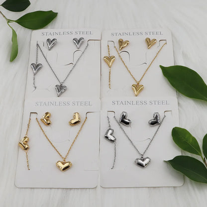 Wholesale Jewelry Casual Simple Style Classic Style Heart Shape 304 Stainless Steel Gold Plated Jewelry Set