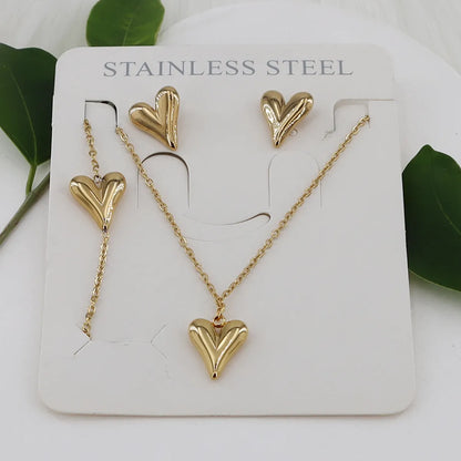 Wholesale Jewelry Casual Simple Style Classic Style Heart Shape 304 Stainless Steel Gold Plated Jewelry Set