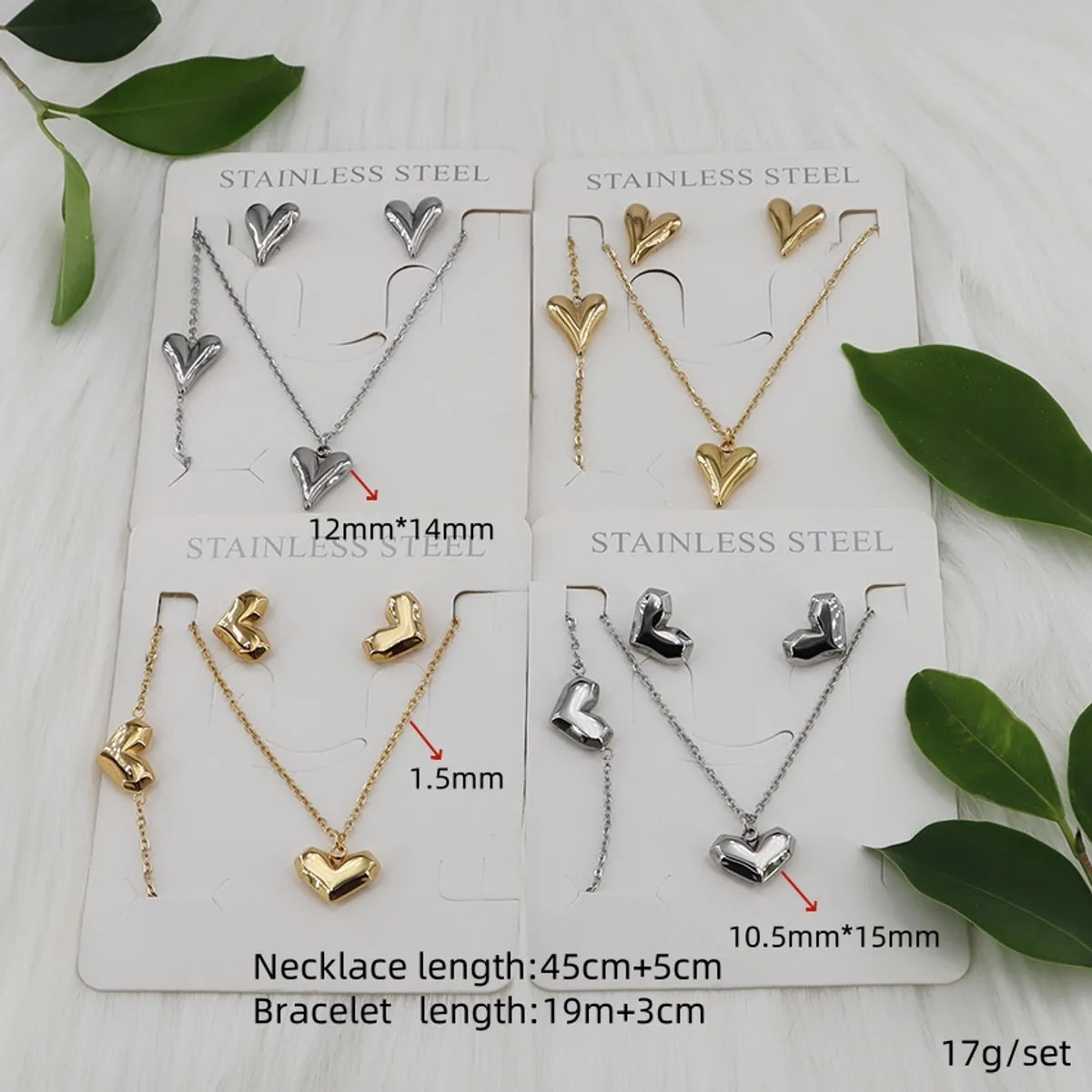 Wholesale Jewelry Casual Simple Style Classic Style Heart Shape 304 Stainless Steel Gold Plated Jewelry Set