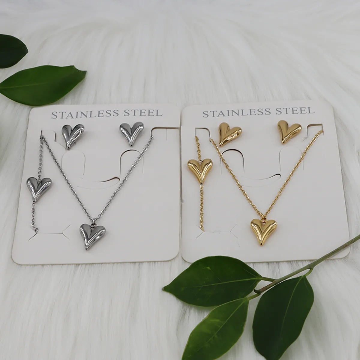 Wholesale Jewelry Casual Simple Style Classic Style Heart Shape 304 Stainless Steel Gold Plated Jewelry Set