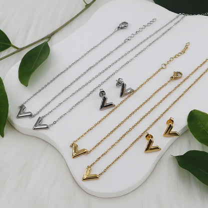 Wholesale Jewelry Casual Simple Style Classic Style V Shape 304 Stainless Steel Gold Plated Jewelry Set