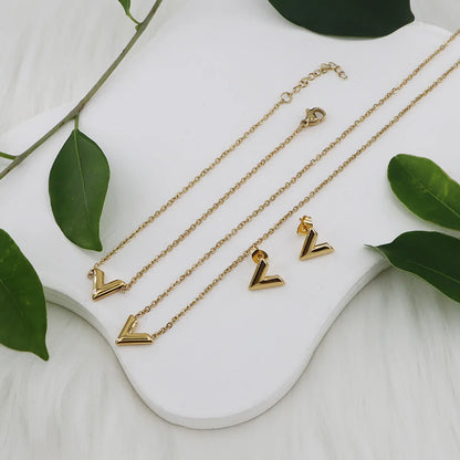 Wholesale Jewelry Casual Simple Style Classic Style V Shape 304 Stainless Steel Gold Plated Jewelry Set