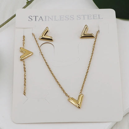 Wholesale Jewelry Casual Simple Style Classic Style V Shape 304 Stainless Steel Gold Plated Jewelry Set