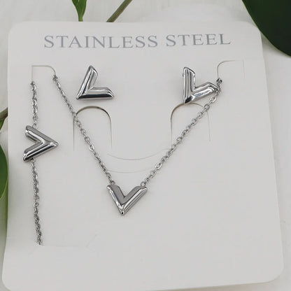 Wholesale Jewelry Casual Simple Style Classic Style V Shape 304 Stainless Steel Gold Plated Jewelry Set