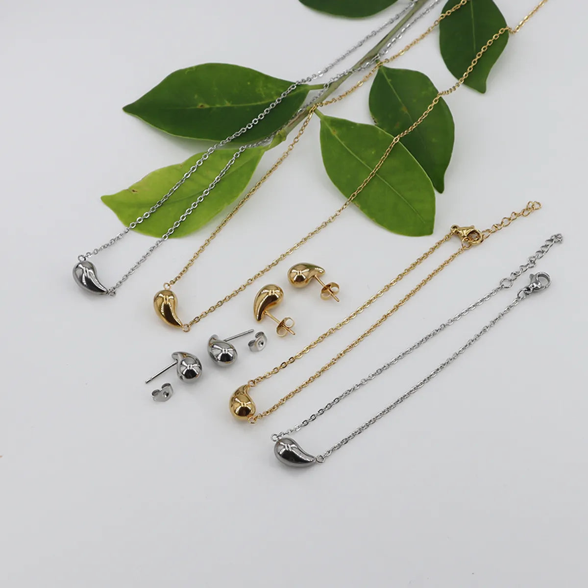 Wholesale Jewelry Casual Simple Style Classic Style Water Droplets 304 Stainless Steel Gold Plated Water Drop Jewelry Set