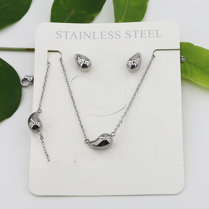 Wholesale Jewelry Casual Simple Style Classic Style Water Droplets 304 Stainless Steel Gold Plated Water Drop Jewelry Set