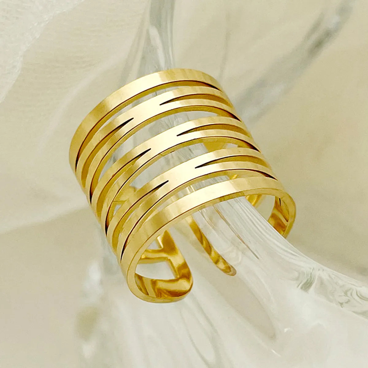 Wholesale Jewelry Casual Simple Style Commute Geometric Lines Flower 304 Stainless Steel 14K Gold Plated Hollow Out Open Rings