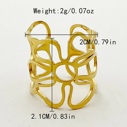 Wholesale Jewelry Casual Simple Style Commute Geometric Lines Flower 304 Stainless Steel 14K Gold Plated Hollow Out Open Rings