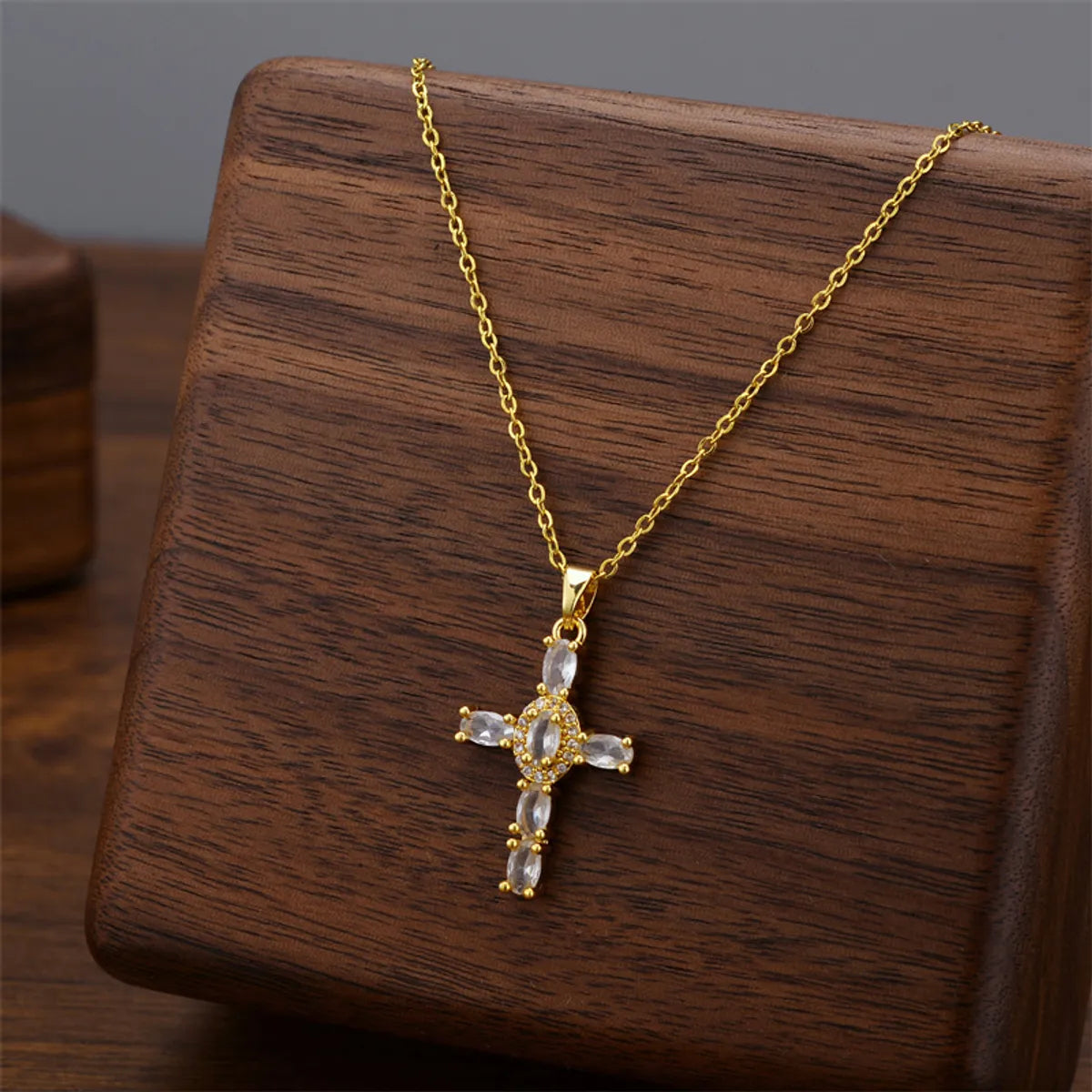 Wholesale Jewelry Casual Simple Style Cross Titanium Steel Zircon Inlay Pendant Necklace