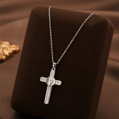 Wholesale Jewelry Casual Simple Style Cross Titanium Steel Zircon Inlay Pendant Necklace