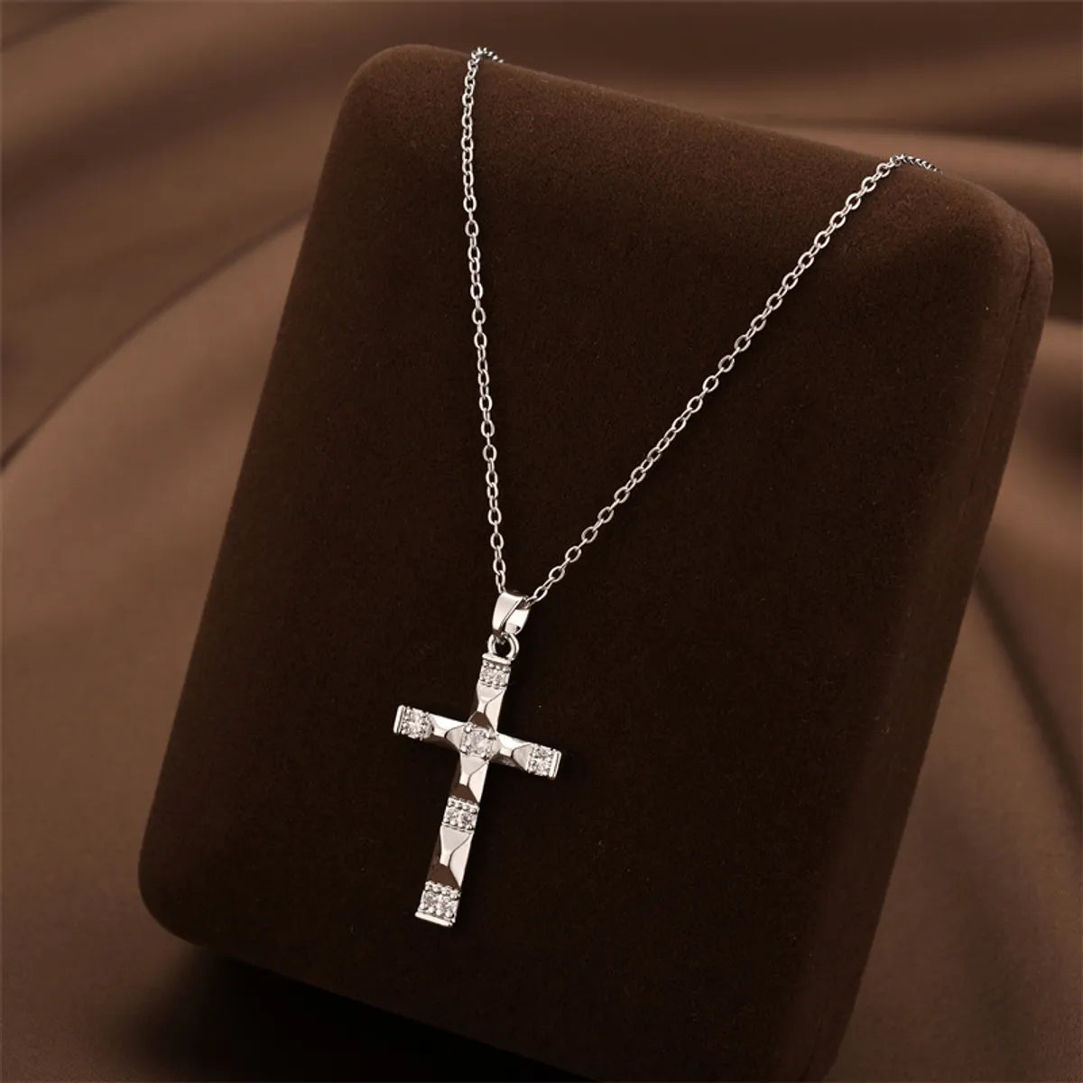 Wholesale Jewelry Casual Simple Style Cross Titanium Steel Zircon Inlay Pendant Necklace