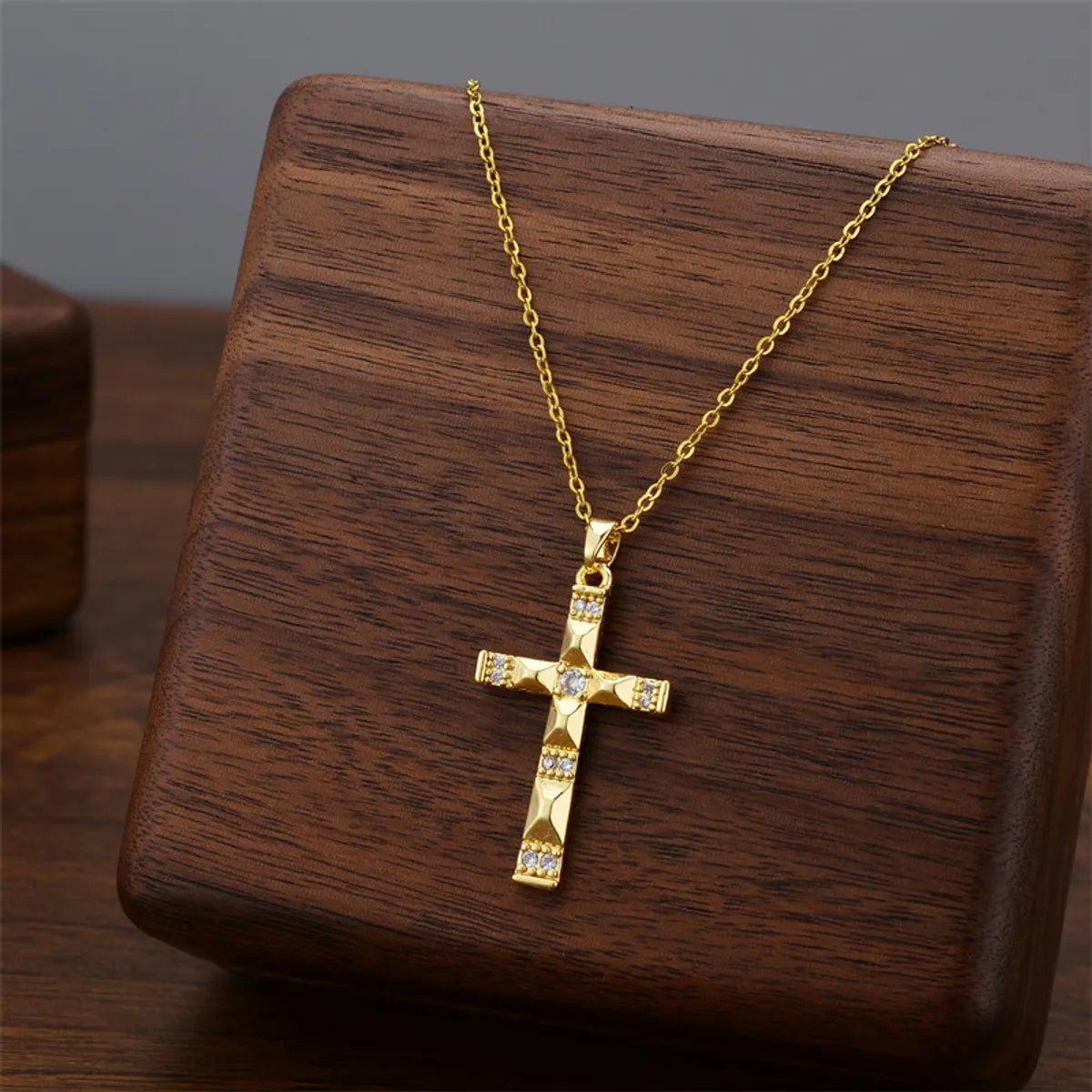 Wholesale Jewelry Casual Simple Style Cross Titanium Steel Zircon Inlay Pendant Necklace