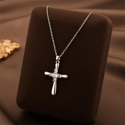 Wholesale Jewelry Casual Simple Style Cross Titanium Steel Zircon Inlay Pendant Necklace