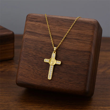 Wholesale Jewelry Casual Simple Style Cross Titanium Steel Zircon Inlay Pendant Necklace