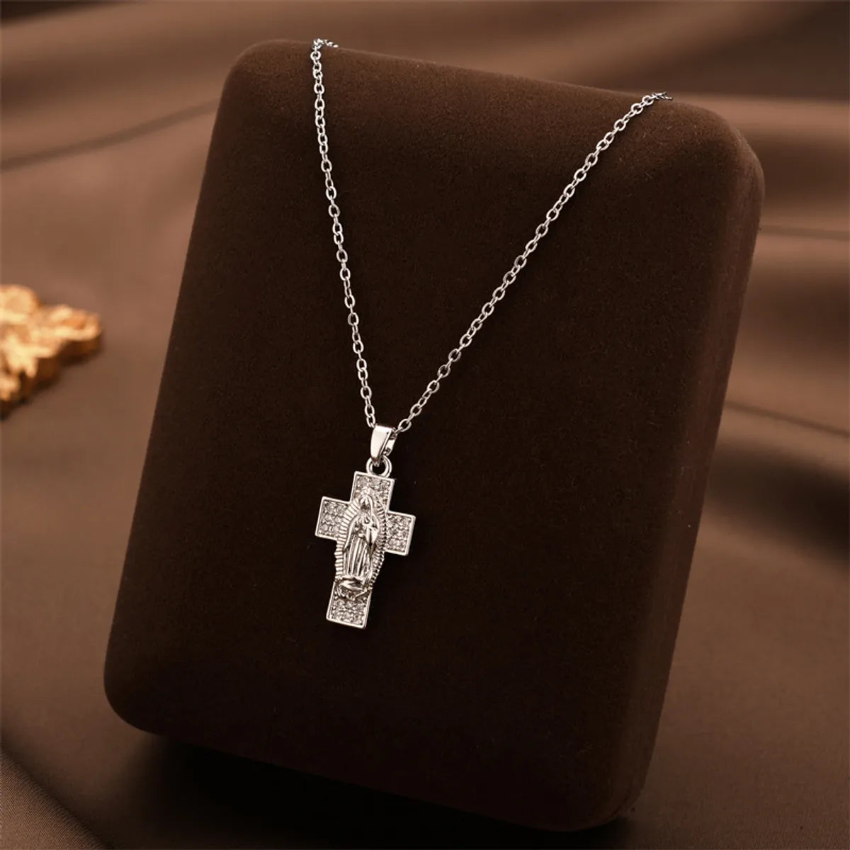 Wholesale Jewelry Casual Simple Style Cross Titanium Steel Zircon Inlay Pendant Necklace