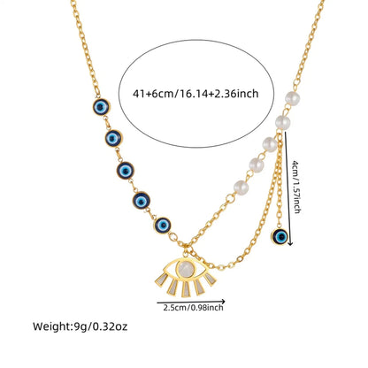 Wholesale Jewelry Casual Simple Style Eye 304 Stainless Steel Shell 18K Gold Plated Pearl Chain Inlay Pendant Necklace