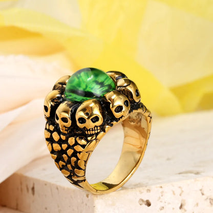 Wholesale Jewelry Casual Simple Style Eye Skull 316 Stainless Steel  Glass Stone 18K Gold Plated Inlay Rings