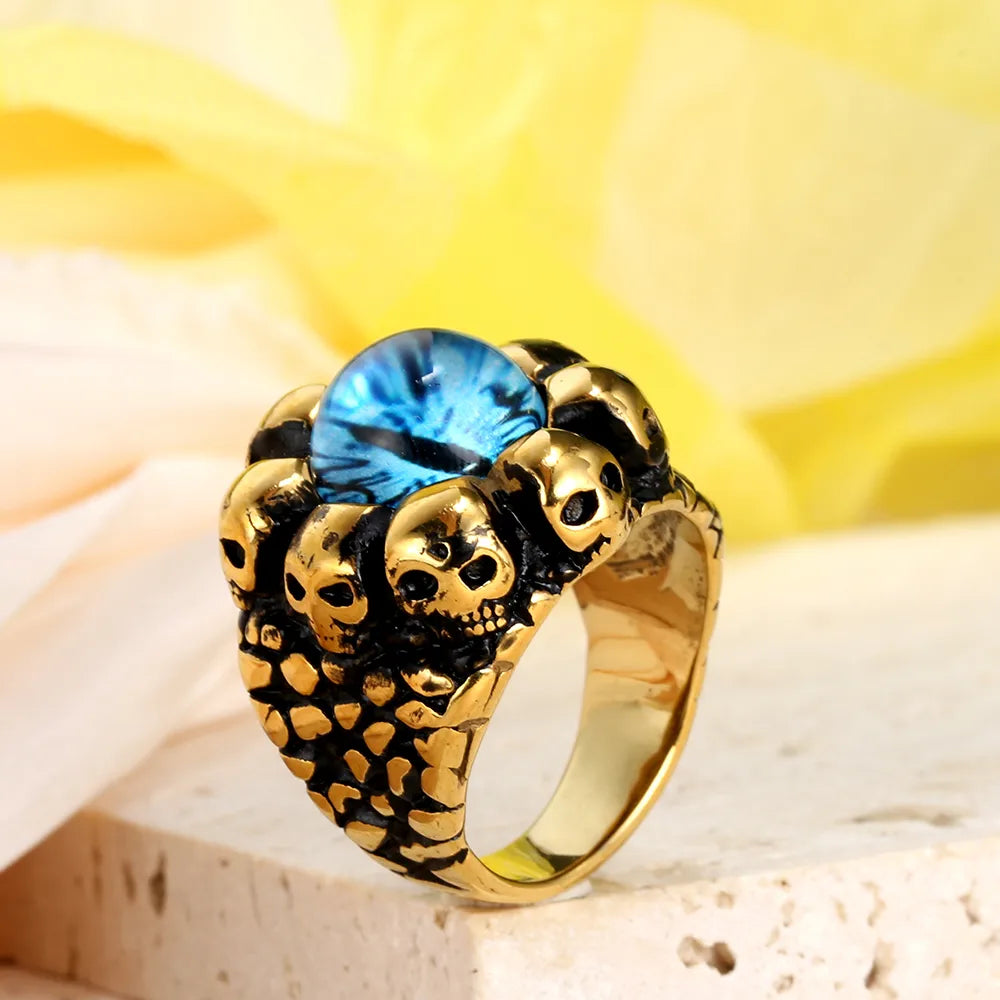 Wholesale Jewelry Casual Simple Style Eye Skull 316 Stainless Steel  Glass Stone 18K Gold Plated Inlay Rings