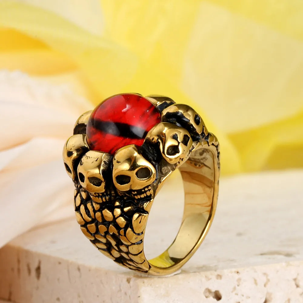 Wholesale Jewelry Casual Simple Style Eye Skull 316 Stainless Steel  Glass Stone 18K Gold Plated Inlay Rings