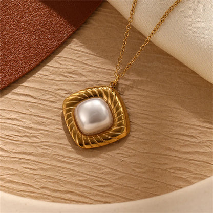 Wholesale Jewelry Casual Simple Style Geometric Heart Shape 304 Stainless Steel Artificial Pearls Inlay Pendant Necklace