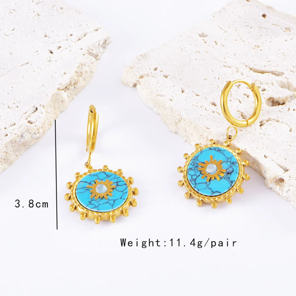 Wholesale Jewelry Casual Simple Style Geometric Titanium Steel Turquoise Opal Pearl Inlay Earrings Necklace