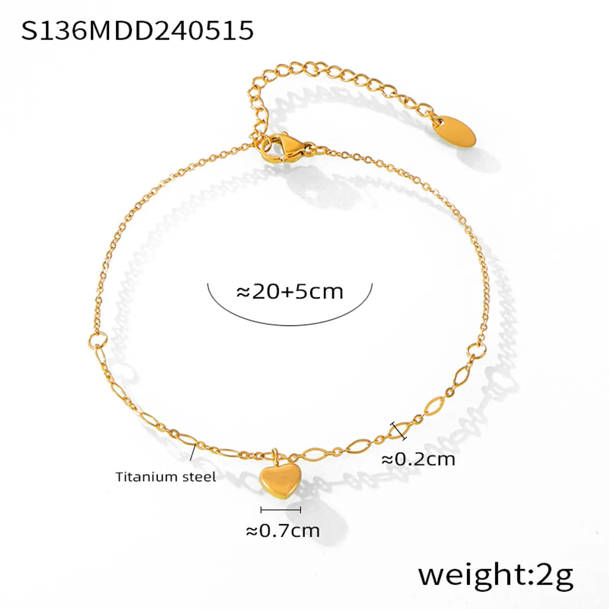 Wholesale Jewelry Casual Simple Style Heart Shape 304 Stainless Steel 18K Gold Plated Plating Hollow Out Carving Anklet