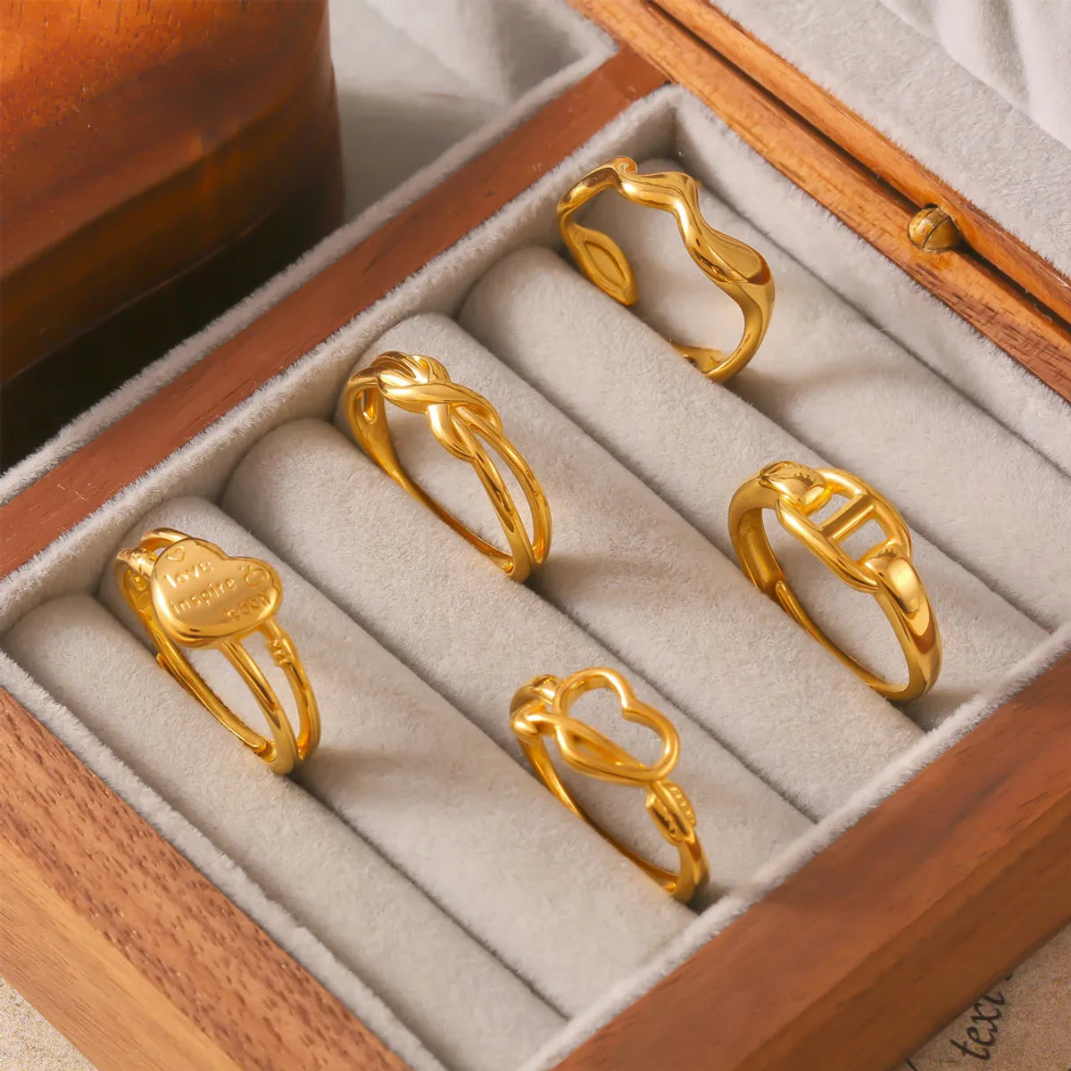 Wholesale Jewelry Casual Simple Style Heart Shape Lines Knot 304 Stainless Steel 18K Gold Plated Hollow Out Open Rings