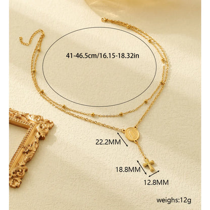 Wholesale Jewelry Casual Simple Style Human Cross 304 Stainless Steel Handmade Double Layer Necklaces