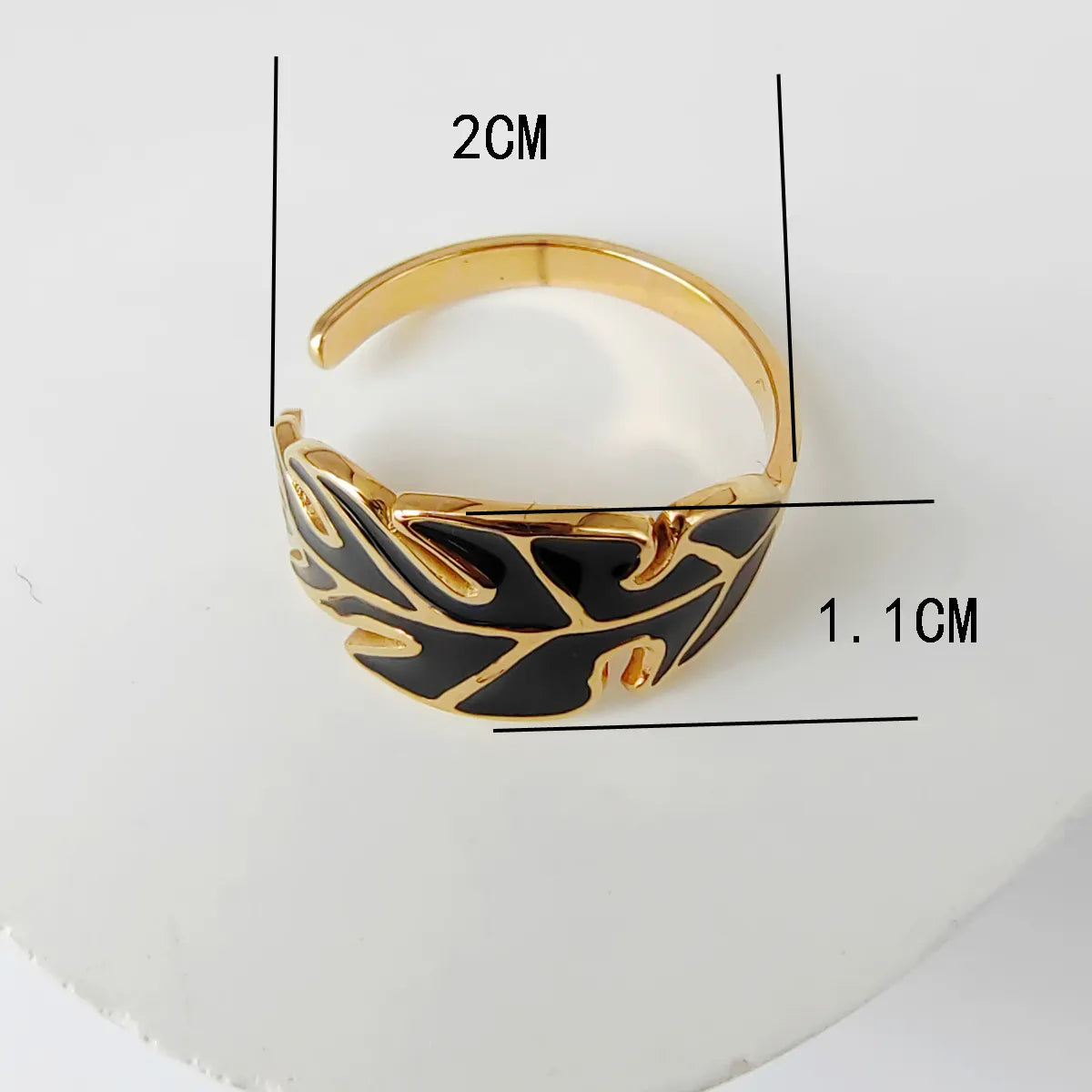 Wholesale Jewelry Casual Simple Style Leaves Eye 304 Stainless Steel 18K Gold Plated Enamel Hollow Out Open Rings