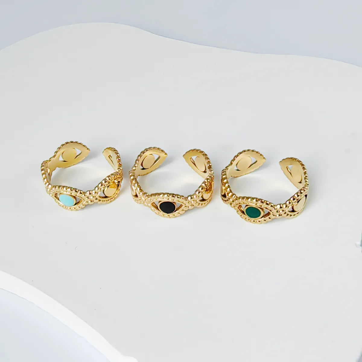 Wholesale Jewelry Casual Simple Style Leaves Eye 304 Stainless Steel 18K Gold Plated Enamel Hollow Out Open Rings