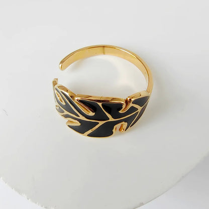 Wholesale Jewelry Casual Simple Style Leaves Eye 304 Stainless Steel 18K Gold Plated Enamel Hollow Out Open Rings