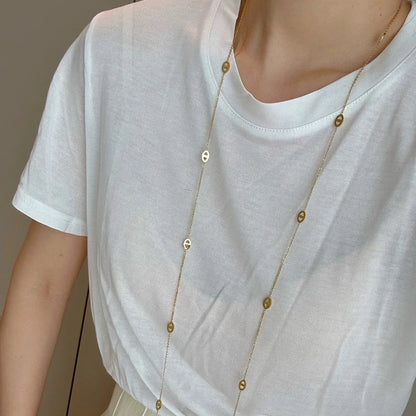 Wholesale Jewelry Casual Simple Style Letter 304 Stainless Steel Hollow Out Sweater Chain Long Necklace