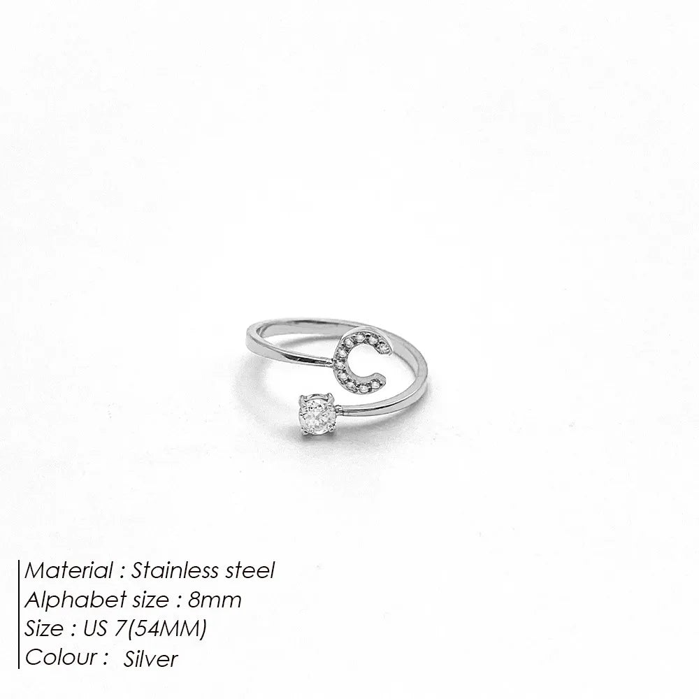 Wholesale Jewelry Casual Simple Style Letter 304 Stainless Steel Zircon 14K Gold Plated Inlay Open Rings