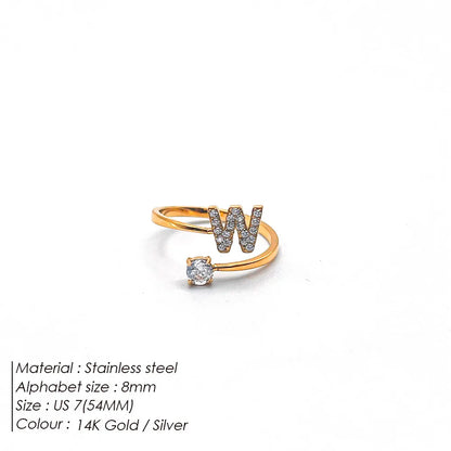 Wholesale Jewelry Casual Simple Style Letter 304 Stainless Steel Zircon 14K Gold Plated Inlay Open Rings