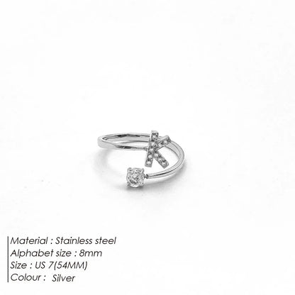 Wholesale Jewelry Casual Simple Style Letter 304 Stainless Steel Zircon 14K Gold Plated Inlay Open Rings