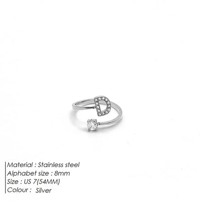 Wholesale Jewelry Casual Simple Style Letter 304 Stainless Steel Zircon 14K Gold Plated Inlay Open Rings