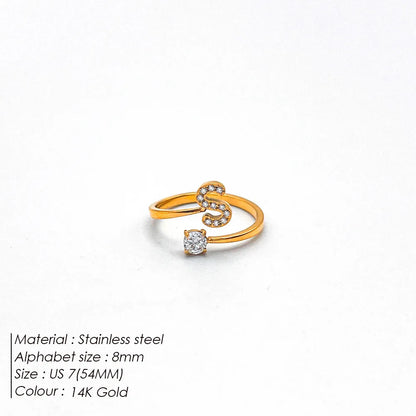 Wholesale Jewelry Casual Simple Style Letter 304 Stainless Steel Zircon 14K Gold Plated Inlay Open Rings