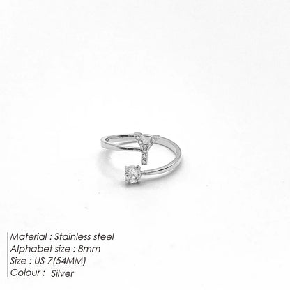 Wholesale Jewelry Casual Simple Style Letter 304 Stainless Steel Zircon 14K Gold Plated Inlay Open Rings