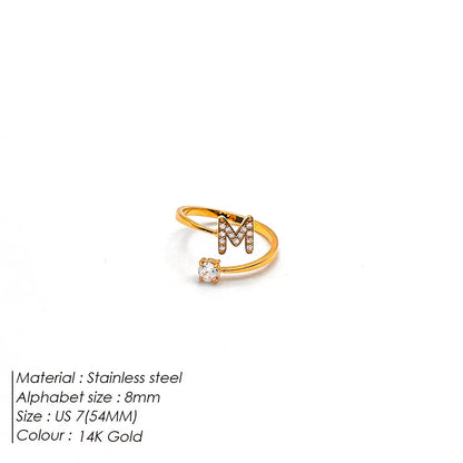 Wholesale Jewelry Casual Simple Style Letter 304 Stainless Steel Zircon 14K Gold Plated Inlay Open Rings