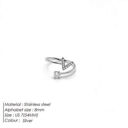 Wholesale Jewelry Casual Simple Style Letter 304 Stainless Steel Zircon 14K Gold Plated Inlay Open Rings