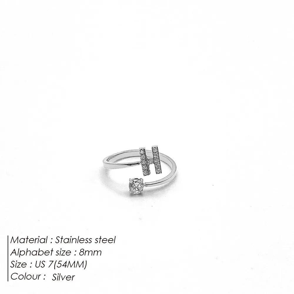 Wholesale Jewelry Casual Simple Style Letter 304 Stainless Steel Zircon 14K Gold Plated Inlay Open Rings