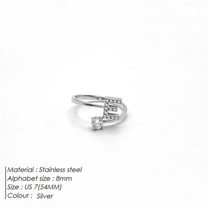 Wholesale Jewelry Casual Simple Style Letter 304 Stainless Steel Zircon 14K Gold Plated Inlay Open Rings