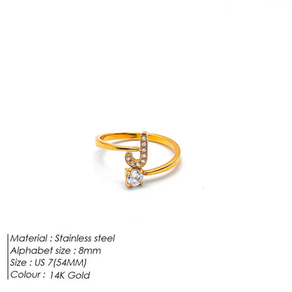 Wholesale Jewelry Casual Simple Style Letter 304 Stainless Steel Zircon 14K Gold Plated Inlay Open Rings