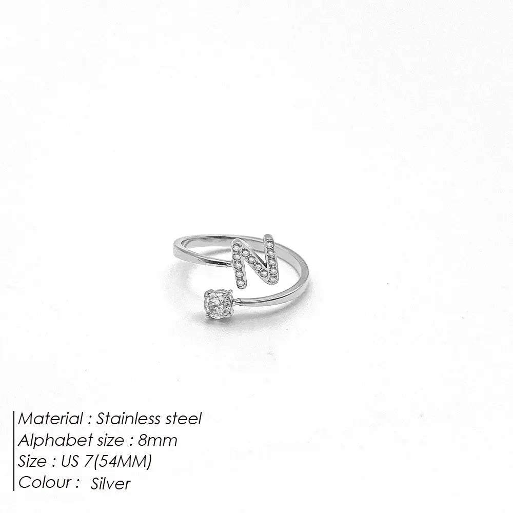 Wholesale Jewelry Casual Simple Style Letter 304 Stainless Steel Zircon 14K Gold Plated Inlay Open Rings