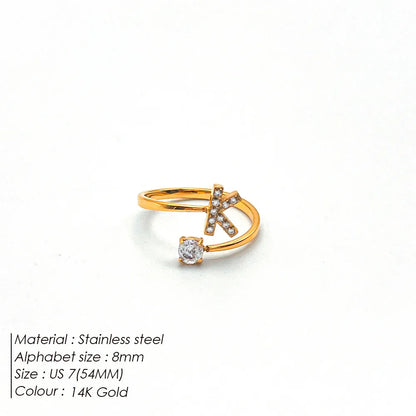 Wholesale Jewelry Casual Simple Style Letter 304 Stainless Steel Zircon 14K Gold Plated Inlay Open Rings