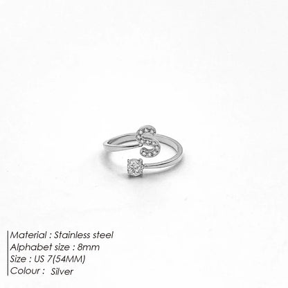 Wholesale Jewelry Casual Simple Style Letter 304 Stainless Steel Zircon 14K Gold Plated Inlay Open Rings