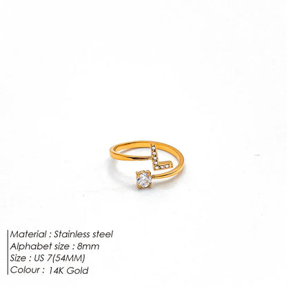 Wholesale Jewelry Casual Simple Style Letter 304 Stainless Steel Zircon 14K Gold Plated Inlay Open Rings