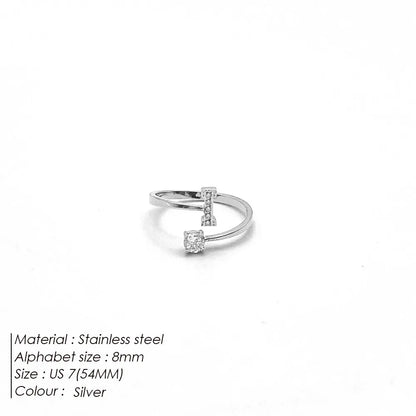 Wholesale Jewelry Casual Simple Style Letter 304 Stainless Steel Zircon 14K Gold Plated Inlay Open Rings